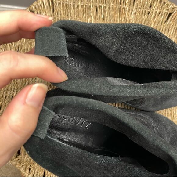 SCHUTZ Slouchy Booties Womens Size 8 Black Suede Heeled Boots Staple Classy Chic - Picture 7 of 10